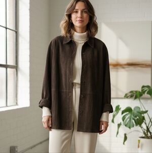 Claiborne Vintage Genuine Suede Leather Dark Brown Chocolate Jacket Size L